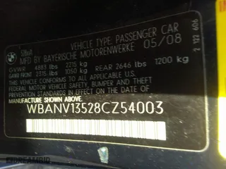 2008 BMW 5 Series 528xi with VIN WBANV13528CZ54003, listed as a IAAI auction lot 41346304 with 174,047 mi miles. Bid and sale history available at carsss.com. Image 9.