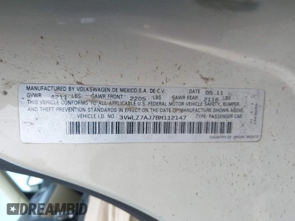 2011 Volkswagen Jetta SEL с VIN 3VWLZ7AJ7BM112147, выставлен на аукционе IAAI как лот 41967599 с пробегом 196 665 миль миль и . История ставок и продаж доступна на DreamBid. Изображение 9.