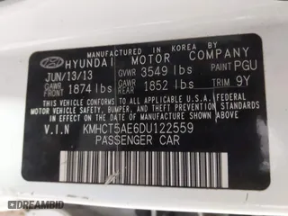2013 Hyundai Accent GL with VIN KMHCT5AE6DU122559, listed as a IAAI auction lot 41800714 with 129,582 mi miles. Bid and sale history available at carsss.com. Image 9.