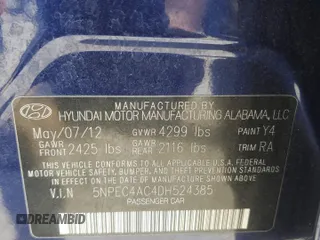 2013 Hyundai Sonata Limited with VIN 5NPEC4AC4DH524385, listed as a Copart auction lot 54438805 with 118,484 mi miles and Salvage Title. Bid and sale history available at DreamBid. Image 12.
