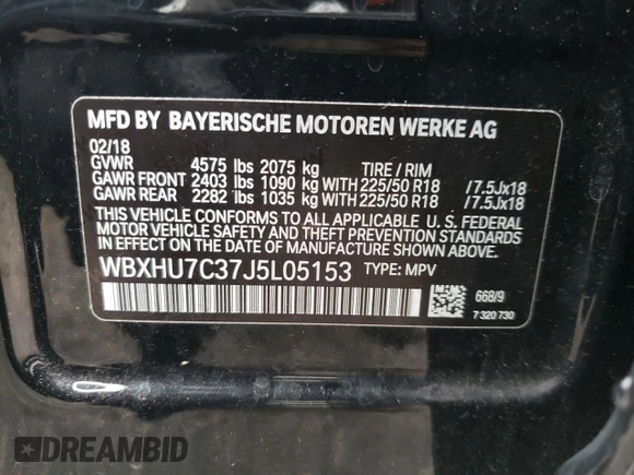 2018 BMW X1 sDrive28i with VIN WBXHU7C37J5L05153, listed as a Copart auction lot 36528533 with 40,704 mi miles. Bid and sale history available at carsss.com. Image 13.