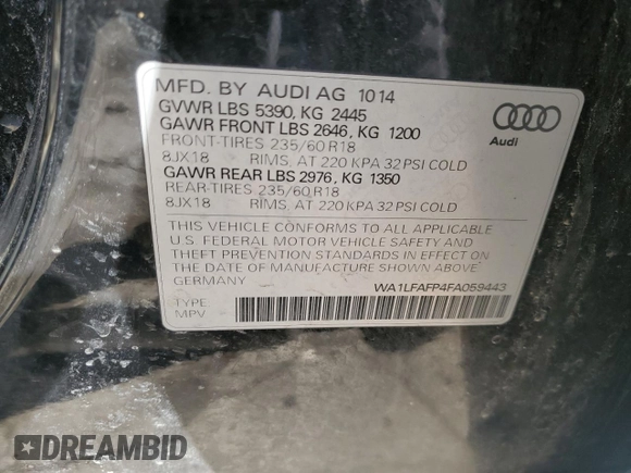 2015 Audi Q5 Premium Plus with VIN WA1LFAFP4FA059443, listed as a Copart auction lot 47361345 with 114,953 mi miles and Salvage Title. Bid and sale history available at carsss.com. Image 13.