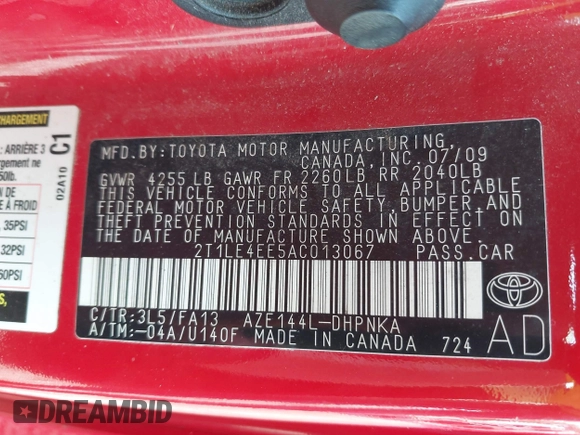 2010 Toyota Matrix S с VIN 2T1LE4EE5AC013067, выставлен на аукционе IAAI как лот 42493667 с пробегом 210 693 миль миль и . История ставок и продаж доступна на DreamBid. Изображение 9.