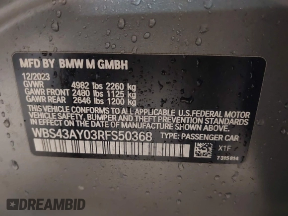 2024 BMW M3 Competition xDrive z VIN WBS43AY03RFS50368, wystawiony jako IAAI lot #41305214 z przebiegiem Nie podano mil oraz . Historia ofert i sprzedaży dostępna na DreamBid. Obrazek 9.