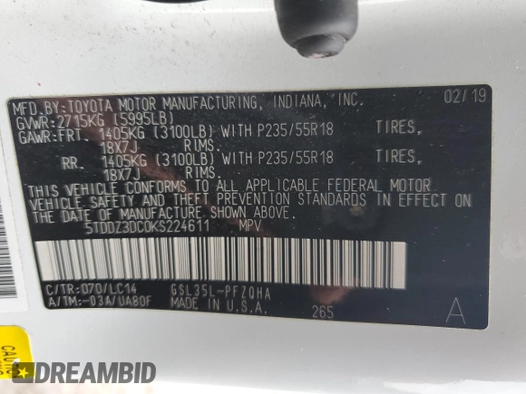 2019 Toyota Sienna XLE with VIN 5TDDZ3DC0KS224611, listed as a Copart auction lot 47667495 with 61,829 mi miles and Salvage Title. Bid and sale history available at carsss.com. Image 15.