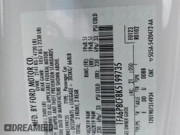 2019 Ford Mustang GT z VIN 1FA6P8CF8K5199735, wystawiony jako Copart lot #54519535 z przebiegiem 64 839 mil mil oraz Szkoda całkowita • Salvage title. Historia ofert i sprzedaży dostępna na DreamBid. Obrazek 12.
