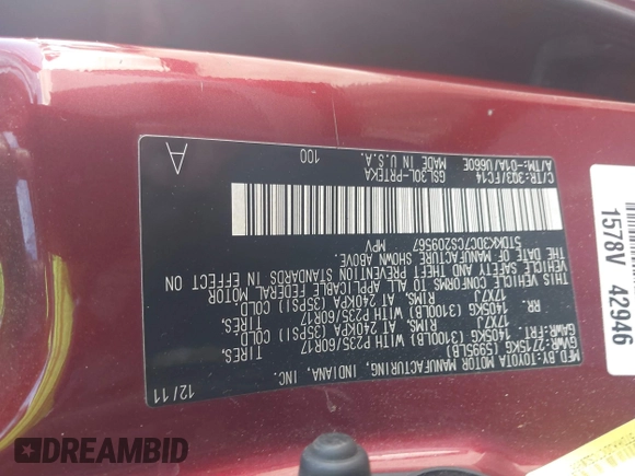 2012 Toyota Sienna LE AAS z VIN 5TDKK3DC7CS209567, wystawiony jako IAAI lot #42323115 z przebiegiem 293 604 mil mil oraz . Historia ofert i sprzedaży dostępna na DreamBid. Obrazek 9.
