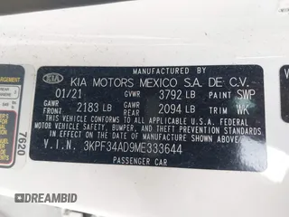 2021 Kia Forte GT-Line z VIN 3KPF34AD9ME333644, wystawiony jako IAAI lot #42367617 z przebiegiem 58 791 mil mil oraz . Historia ofert i sprzedaży dostępna na DreamBid. Obrazek 9.