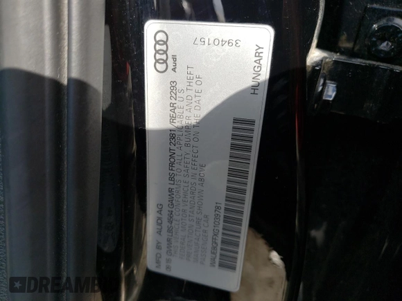 2016 Audi A3 2.0T Premium Plus with VIN WAUE8GFFXG1039781, listed as a Copart auction lot 49918923 with 33,933 mi miles. Bid and sale history available at carsss.com. Image 12.