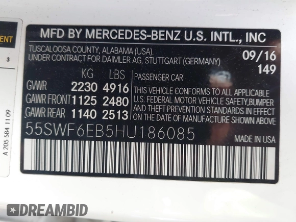 2017 Mercedes-Benz C 43 AMG with VIN 55SWF6EB5HU186085, listed as a IAAI auction lot 42021790 with 94,535 mi miles and . Bid and sale history available at DreamBid. Image 9.