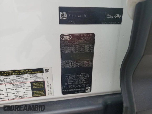 2021 Land Rover Defender SE with VIN SALEP7RU4M2051620, listed as a Copart auction lot 46661245 with 27,324 mi miles and Salvage title. Bid and sale history available at DreamBid. Image 13.