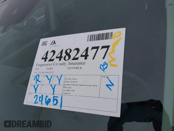 2023 Ford Maverick XL z VIN 3FTTW8E39PRA28323, wystawiony jako IAAI lot #42482477 z przebiegiem 24 651 mil mil oraz . Historia ofert i sprzedaży dostępna na DreamBid. Obrazek 17.