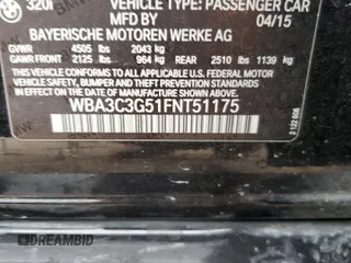 2015 BMW 3 Series 320i xDrive with VIN WBA3C3G51FNT51175, listed as a Copart auction lot 44577445 with 109,185 mi miles and Salvage Title. Bid and sale history available at carsss.com. Image 12.