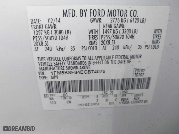 2014 Ford Explorer Limited with VIN 1FM5K8F84EGB74076, listed as a IAAI auction lot 41560599 with 186,258 mi miles. Bid and sale history available at carsss.com. Image 9.