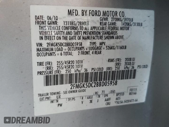 2011 Ford Flex Limited with VIN 2FMGK5DC2BBD05958, listed as a Copart auction lot 52454485 with 98,525 mi miles and Salvage Title. Bid and sale history available at carsss.com. Image 13.