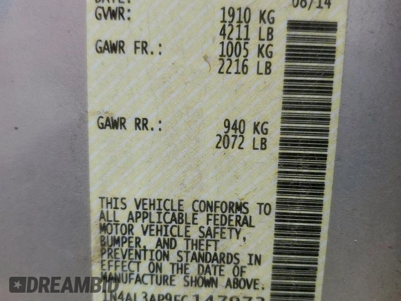 2015 Nissan Altima SV z VIN 1N4AL3AP9FC147973, wystawiony jako Copart lot #58270775 z przebiegiem 69 450 mil mil oraz Szkoda całkowita • Salvage title. Historia ofert i sprzedaży dostępna na DreamBid. Obrazek 12.