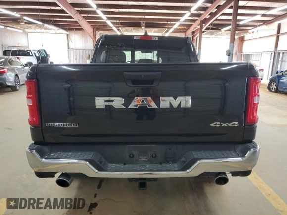 2025 Ram 1500 Big Horn with VIN 1C6SRFFPXSN591196, listed as a Copart auction lot 52577325 with 14,036 mi miles and Salvage Title. Bid and sale history available at carsss.com. Image 6.