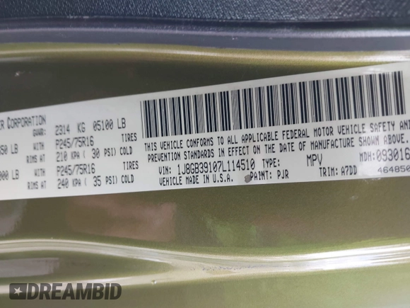2007 Jeep Wrangler Unlimited X with VIN 1J8GB39107L114510, listed as a IAAI auction lot 41736367 with 467,567 mi miles and . Bid and sale history available at DreamBid. Image 9.