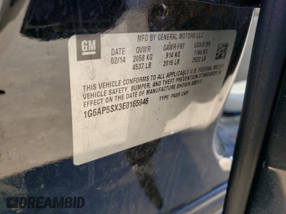 2014 Cadillac CTS Sedan RWD with VIN 1G6AP5SX3E0165946, listed as a Copart auction lot 86024654 with 204,241 mi miles and Salvage Title. Bid and sale history available at carsss.com. Image 14.