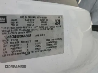 2013 Chevrolet Tahoe LT with VIN 1GNSCBE07DR268458, listed as a Copart auction lot 54859725 with 172,063 mi miles and Salvage title. Bid and sale history available at DreamBid. Image 12.