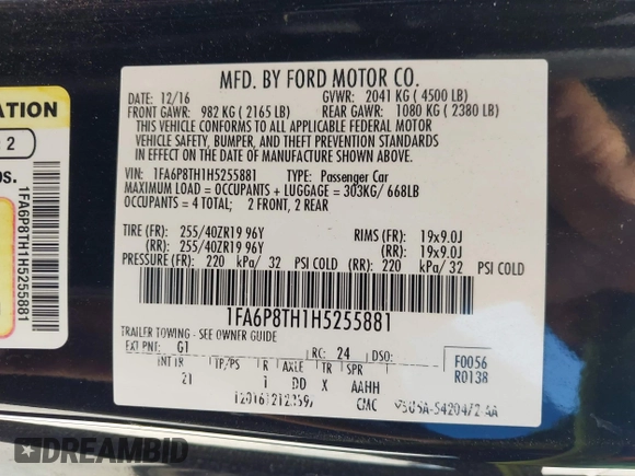 2017 Ford Mustang EcoBoost with VIN 1FA6P8TH1H5255881, listed as a IAAI auction lot 42060326 with 67,195 mi miles. Bid and sale history available at carsss.com. Image 9.