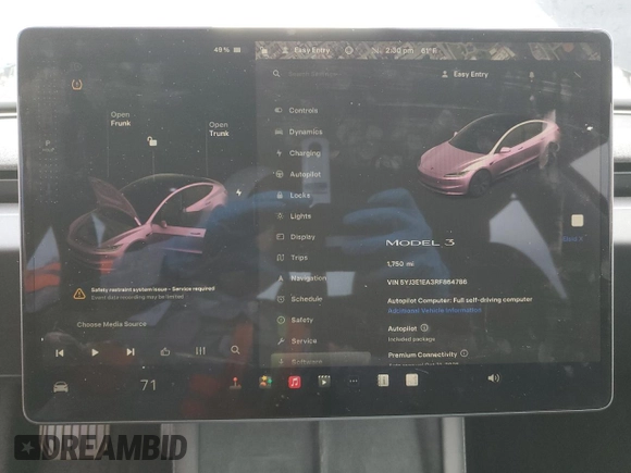 2024 Tesla Model 3 z VIN 5YJ3E1EA3RF864786, wystawiony jako Copart lot #48221855 z przebiegiem 1 750 mil mil oraz Szkoda całkowita • Salvage title. Historia ofert i sprzedaży dostępna na DreamBid. Obrazek 9.