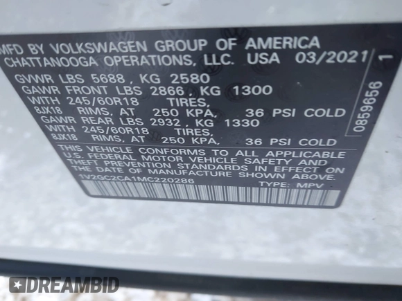 2021 Volkswagen Atlas S с VIN 1V2GC2CA1MC220286, выставлен на аукционе IAAI как лот 41360496 с пробегом 43 836 миль миль и . История ставок и продаж доступна на DreamBid. Изображение 9.