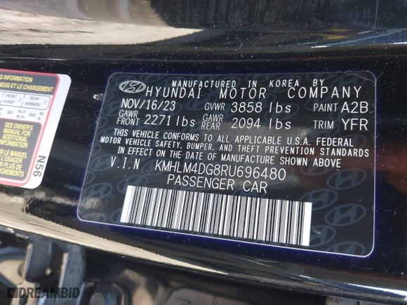 2024 Hyundai Elantra SEL with VIN KMHLM4DG8RU696480, listed as a IAAI auction lot 41882965 with 11,259 mi miles. Bid and sale history available at carsss.com. Image 9.