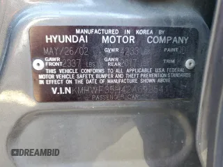 2002 Hyundai Sonata GLS with VIN KMHWF35H42A692541, listed as a Copart auction lot 75359064 with 134,347 mi miles and Salvage Title. Bid and sale history available at carsss.com. Image 13.