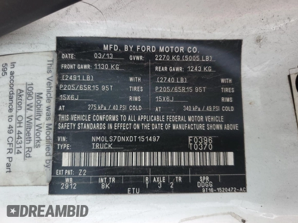 2013 Ford Transit Connect XLT with VIN NM0LS7DNXDT151497, listed as a IAAI auction lot 42841731 with 324,278 mi miles and . Bid and sale history available at DreamBid. Image 2.