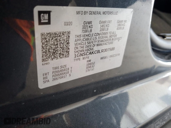 2020 Chevrolet Tahoe LS with VIN 1GNSCAKC0LR307589, listed as a Copart auction lot 44756085 with 66,339 mi miles and Salvage title. Bid and sale history available at DreamBid. Image 13.