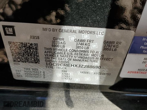 2018 Chevrolet Silverado 1500 LT with VIN 1GCRCREHXJZ288690, listed as a Copart auction lot 88738945 with 189,150 mi miles and Salvage Title. Bid and sale history available at DreamBid. Image 12.