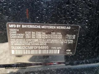 2015 BMW X6 xDrive35i with VIN 5UXKU2C58F0F94895, listed as a Copart auction lot 57175633 with 81,198 mi miles. Bid and sale history available at carsss.com. Image 14.