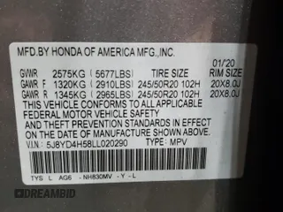 2020 Acura MDX w/Technology Pkg with VIN 5J8YD4H58LL020290, listed as a Copart auction lot 89012015 with 43,899 mi miles and Salvage Title. Bid and sale history available at carsss.com. Image 16.