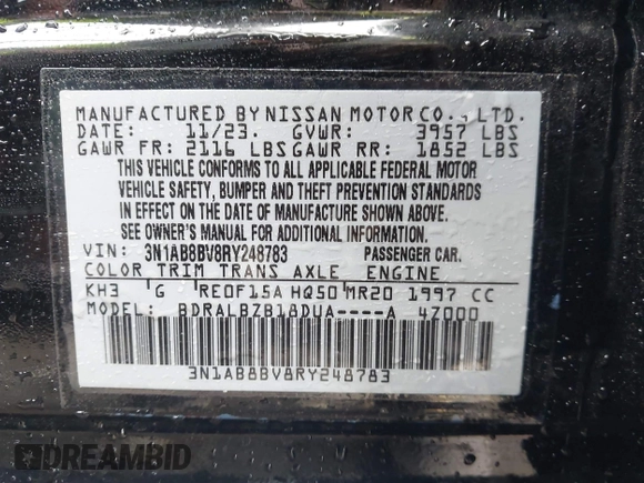 2024 Nissan Sentra S z VIN 3N1AB8BV8RY248783, wystawiony jako IAAI lot #41763721 z przebiegiem 7 693 mil mil oraz . Historia ofert i sprzedaży dostępna na DreamBid. Obrazek 9.