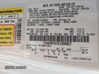 2019 Ford Mustang EcoBoost with VIN 1FA6P8TH7K5200827, listed as a IAAI auction lot 41652020 with 57,053 mi miles and . Bid and sale history available at carsss.com. Image 9.