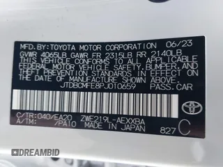 2023 Toyota Corolla Hybrid LE with VIN JTDBCMFE8PJ010659, listed as a IAAI auction lot 41772192 with 33,644 mi miles. Bid and sale history available at carsss.com. Image 9.