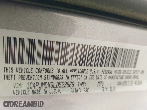 2020 Jeep Cherokee Limited with VIN 1C4PJMDX6LD523966, listed as a IAAI auction lot 42385550 with 40,803 mi miles and . Bid and sale history available at DreamBid. Image 9.