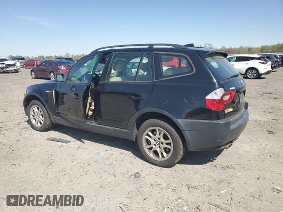 2004 BMW X3 2.5i with VIN WBXPA73474WB29994, listed as a Copart auction lot 52037835 with 140,712 mi miles and Salvage Title. Bid and sale history available at DreamBid. Image 2.