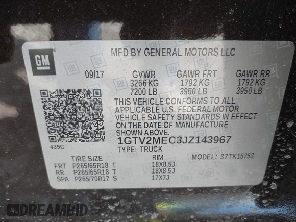2018 GMC Sierra 1500 SLE z VIN 1GTV2MEC3JZ143967, wystawiony jako IAAI lot #41853850 z przebiegiem 80 205 mil mil oraz . Historia ofert i sprzedaży dostępna na DreamBid. Obrazek 9.