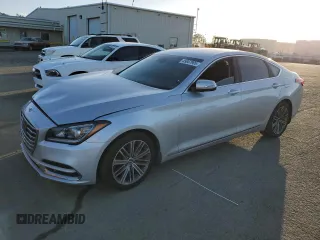 2018 Genesis G80 3.8L with VIN KMHGN4JEXJU265211, listed as a Copart auction lot 45667905 with 57,708 mi miles and Salvage Title. Bid and sale history available at carsss.com. Image 1.