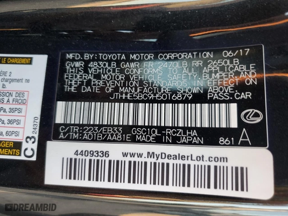 2017 Lexus RC with VIN JTHHE5BC9H5016879, listed as a Copart auction lot 83833984 with 80,569 mi miles and Salvage Title. Bid and sale history available at carsss.com. Image 14.