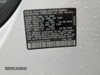 2022 Volkswagen Atlas SE with VIN 1V2LC2CAXNC227494, listed as a Copart auction lot 48955785 with 55,601 mi miles and Clean title. Bid and sale history available at DreamBid. Image 13.