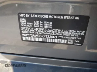 2024 BMW i4 eDrive40 with VIN WBY73AW05RFT33063, listed as a IAAI auction lot 41127587 with 1 mi miles. Bid and sale history available at carsss.com. Image 9.