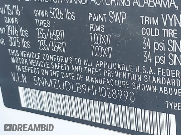 2017 Hyundai Santa Fe 2.4L z VIN 5NMZUDLB9HH028990, wystawiony jako IAAI lot #42055991 z przebiegiem 91 569 mil mil oraz . Historia ofert i sprzedaży dostępna na DreamBid. Obrazek 9.