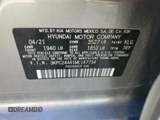 2021 Hyundai Accent SEL with VIN 3KPC24A61ME147734, listed as a Copart auction lot 46595075 with 66,553 mi miles and Salvage Title. Bid and sale history available at carsss.com. Image 12.