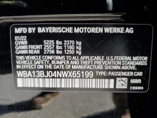2022 BMW 5 Series 530i xDrive with VIN WBA13BJ04NWX65199, listed as a Copart auction lot 52168025 with 37,633 mi miles and Salvage Title. Bid and sale history available at carsss.com. Image 12.
