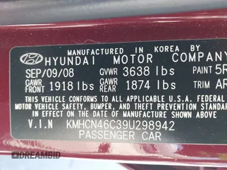 2009 Hyundai Accent Auto GLS with VIN KMHCN46C39U298942, listed as a IAAI auction lot 42562029 with 146,261 mi miles and . Bid and sale history available at DreamBid. Image 9.