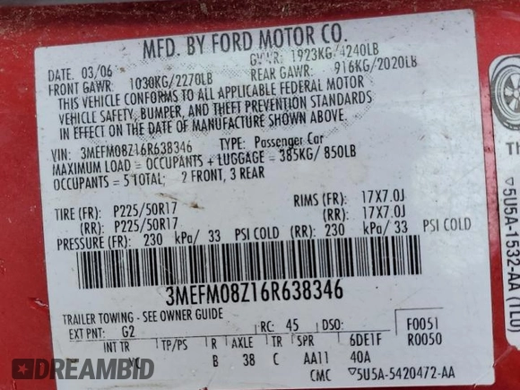 2006 Mercury Milan Premier with VIN 3MEFM08Z16R638346, listed as a Copart auction lot 78444814 with 142,610 mi miles and Salvage Title. Bid and sale history available at carsss.com. Image 14.