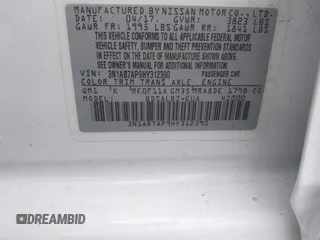 2017 Nissan Sentra SV with VIN 3N1AB7AP9HY312390, listed as a IAAI auction lot 41723913 with 119,391 mi miles. Bid and sale history available at carsss.com. Image 9.